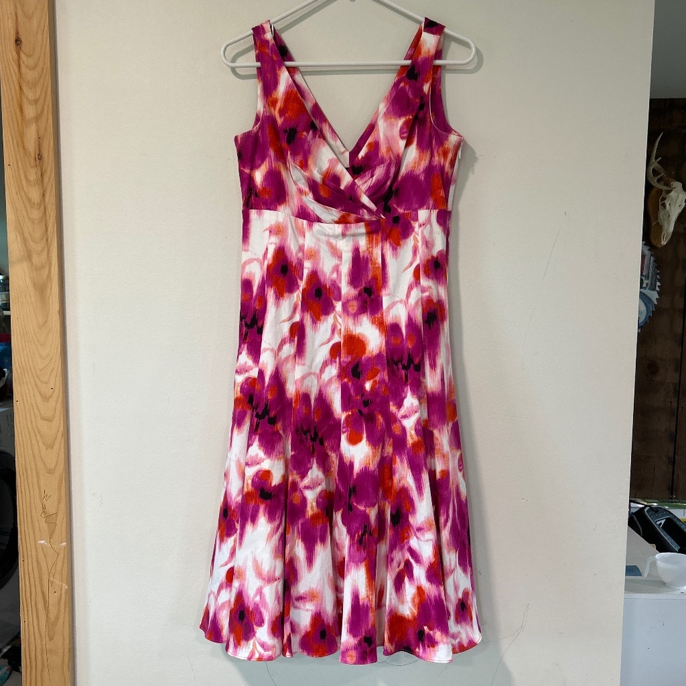 Chetta B Pink and Red Floral Sleeveless V-Neck Dress